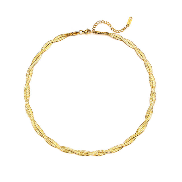 Gold Stainless Steel Plaited Necklace