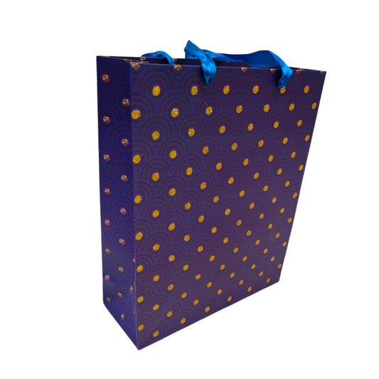 Blue and Gold Glitter Dot Gift Bag - Large
