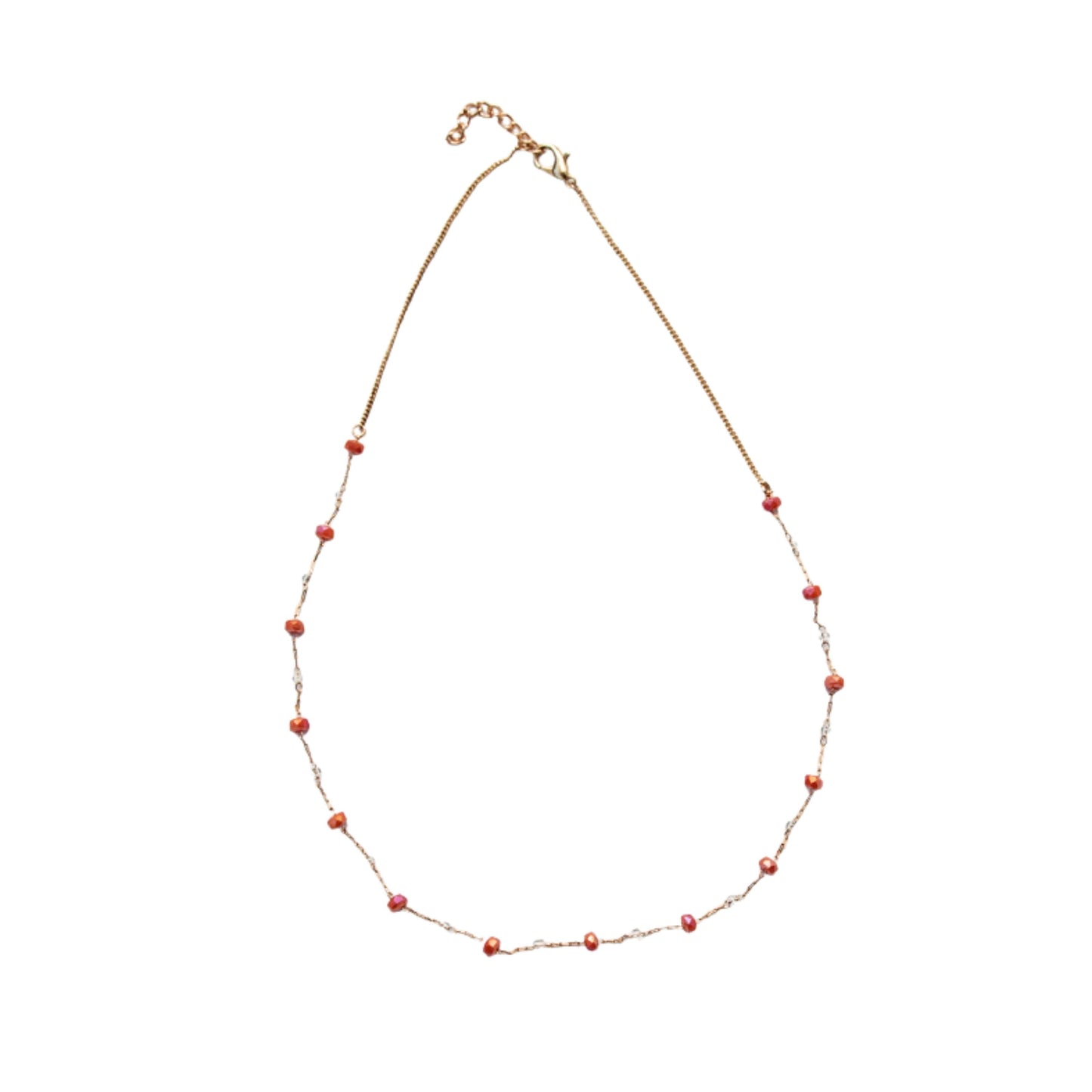 Delicate Gold Crystal Bead Necklace - Tangerine Orange