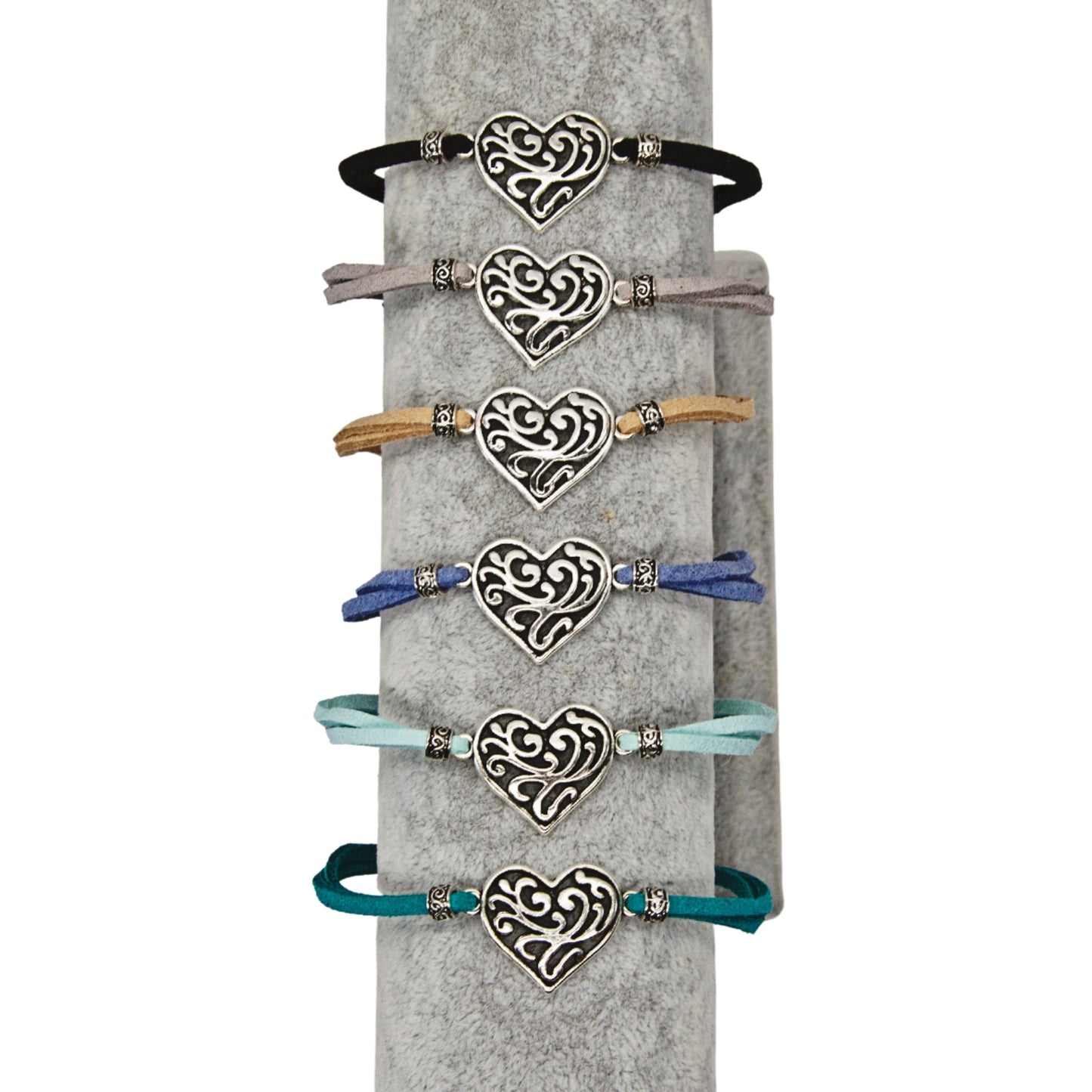 Filigree Heart Suede Bracelet - Variety of Colours