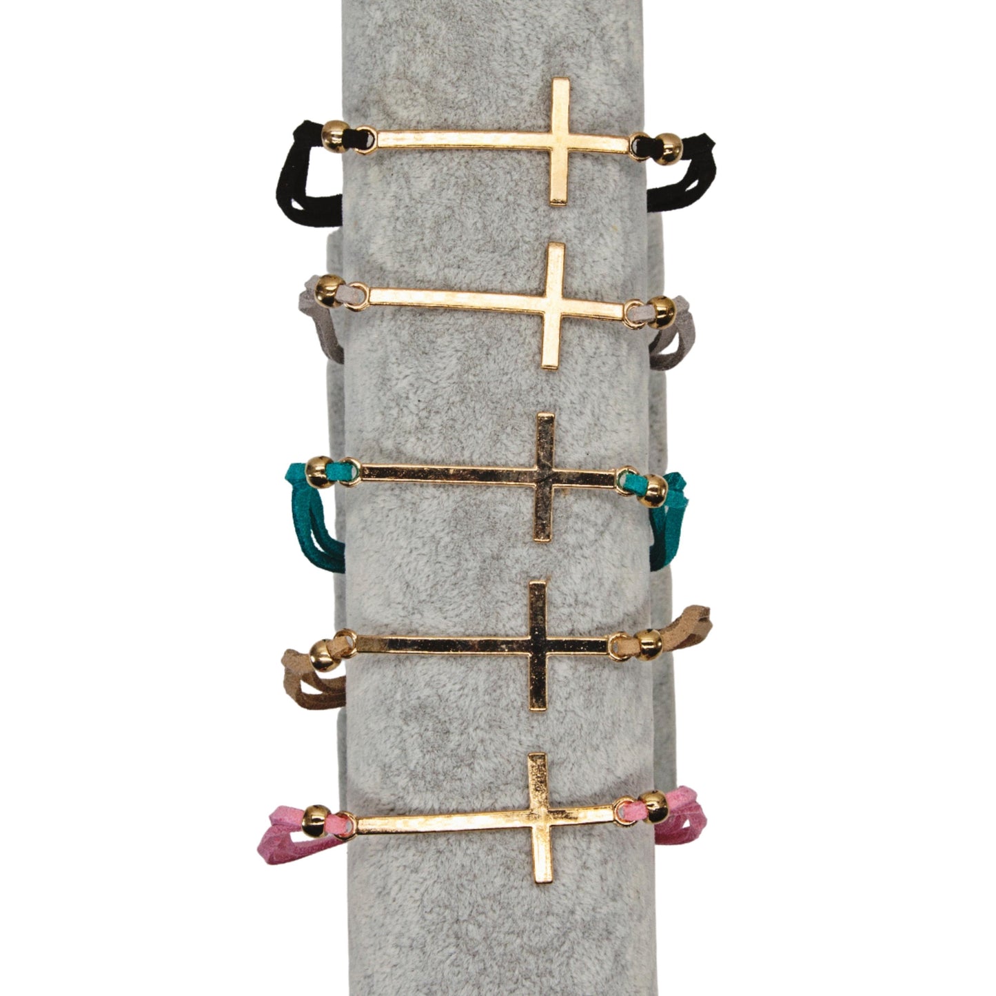 Gold Cross Suede Bracelet - Variety of Colours