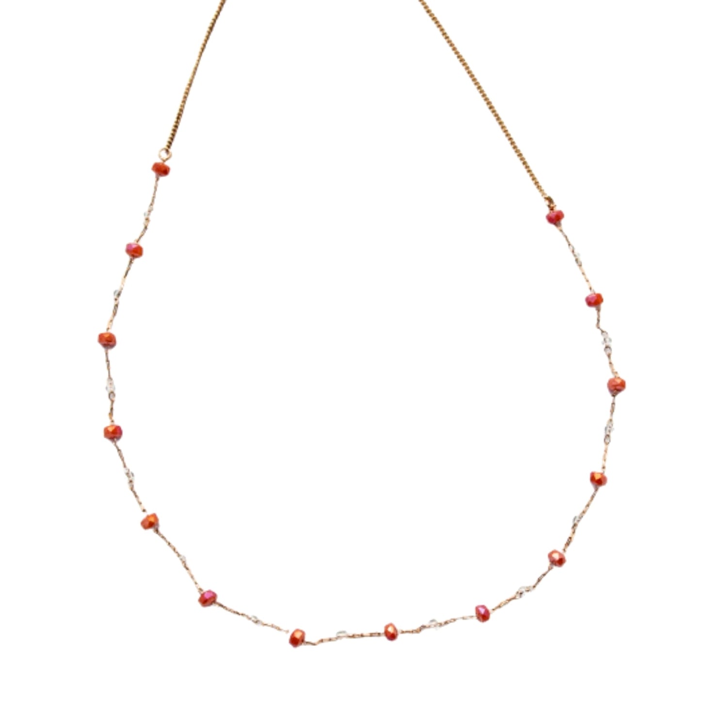 Delicate Gold Crystal Bead Necklace - Tangerine Orange