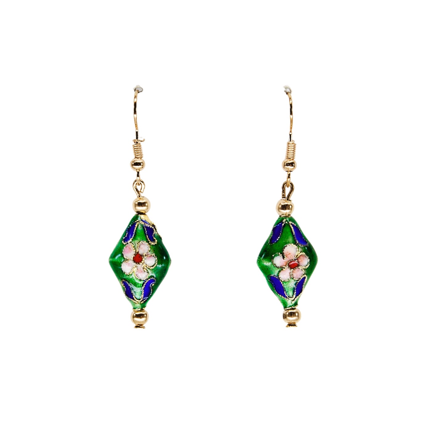 Green Cloisonné Bead Earrings