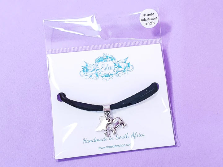Rhino _ Africa Charm Suede Bracelet - Variety of Colours