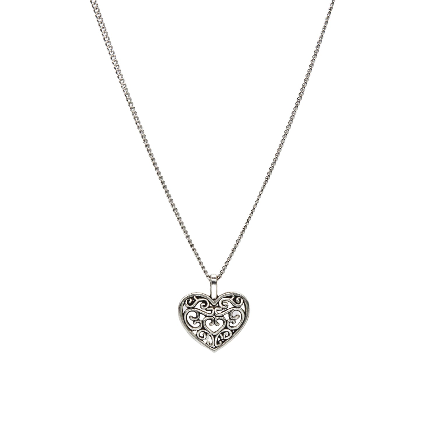 Silver Filigree heart Necklace - Adjustable Length