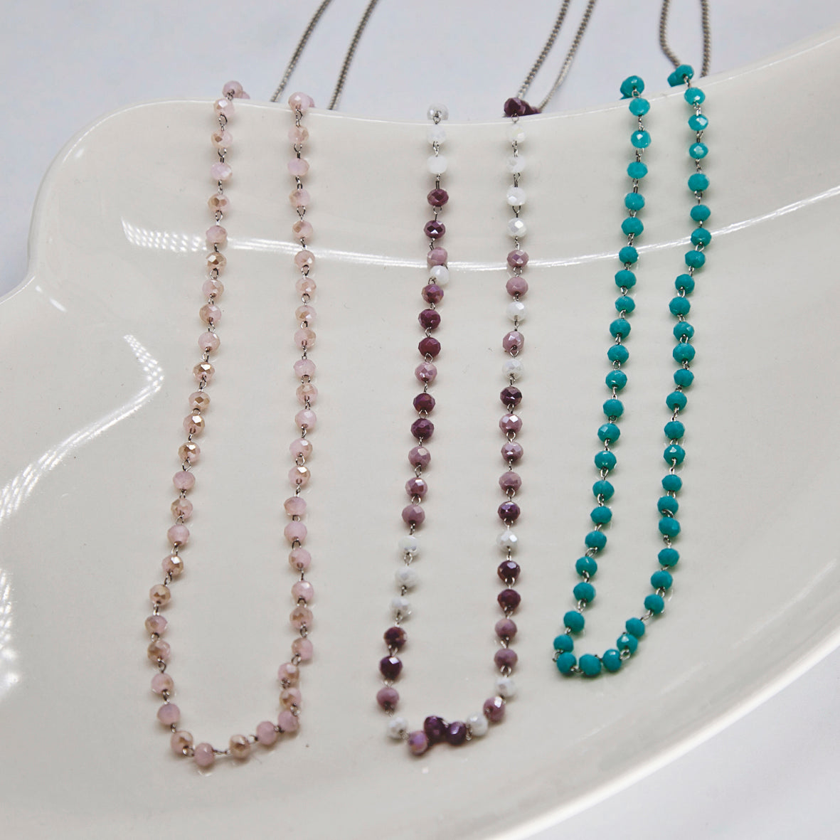 Delicate Crystal Bead Necklace - Shades of Mauve and Purple