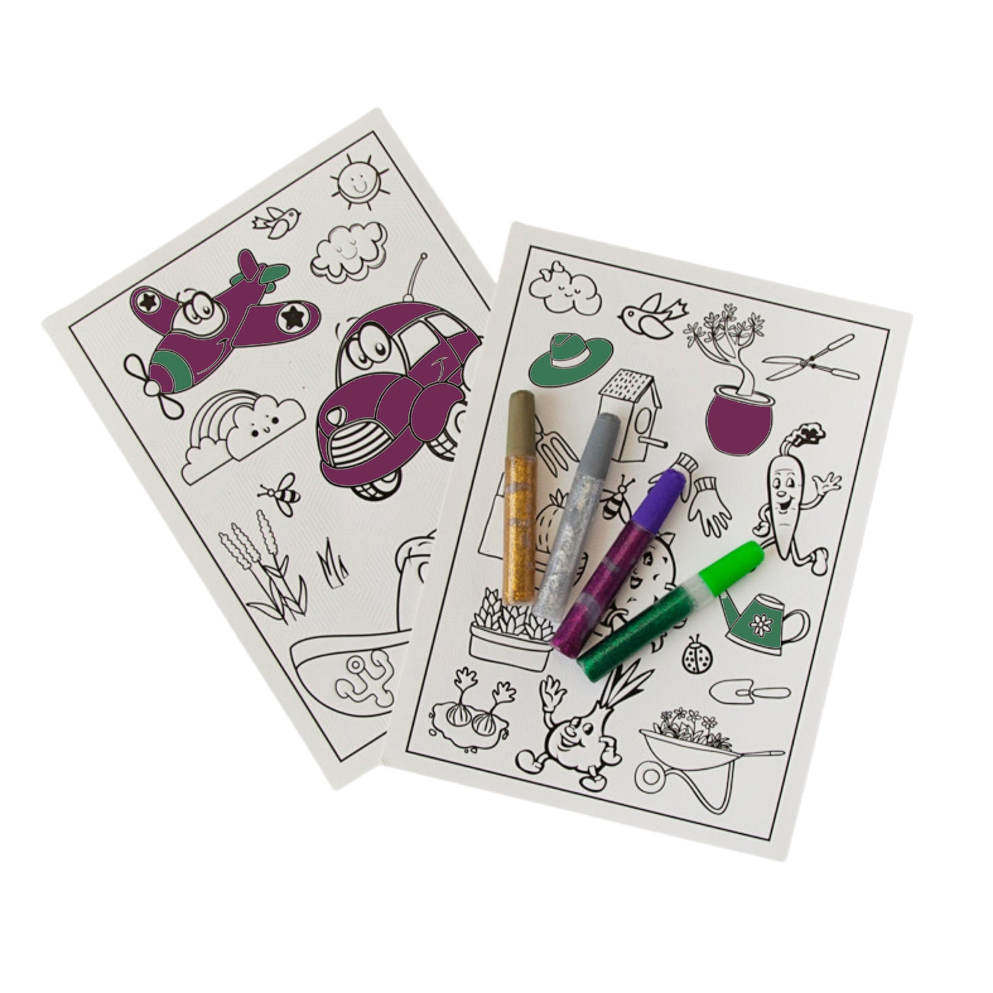 Glitter Paint Colour-in Set - Transport / Gardening