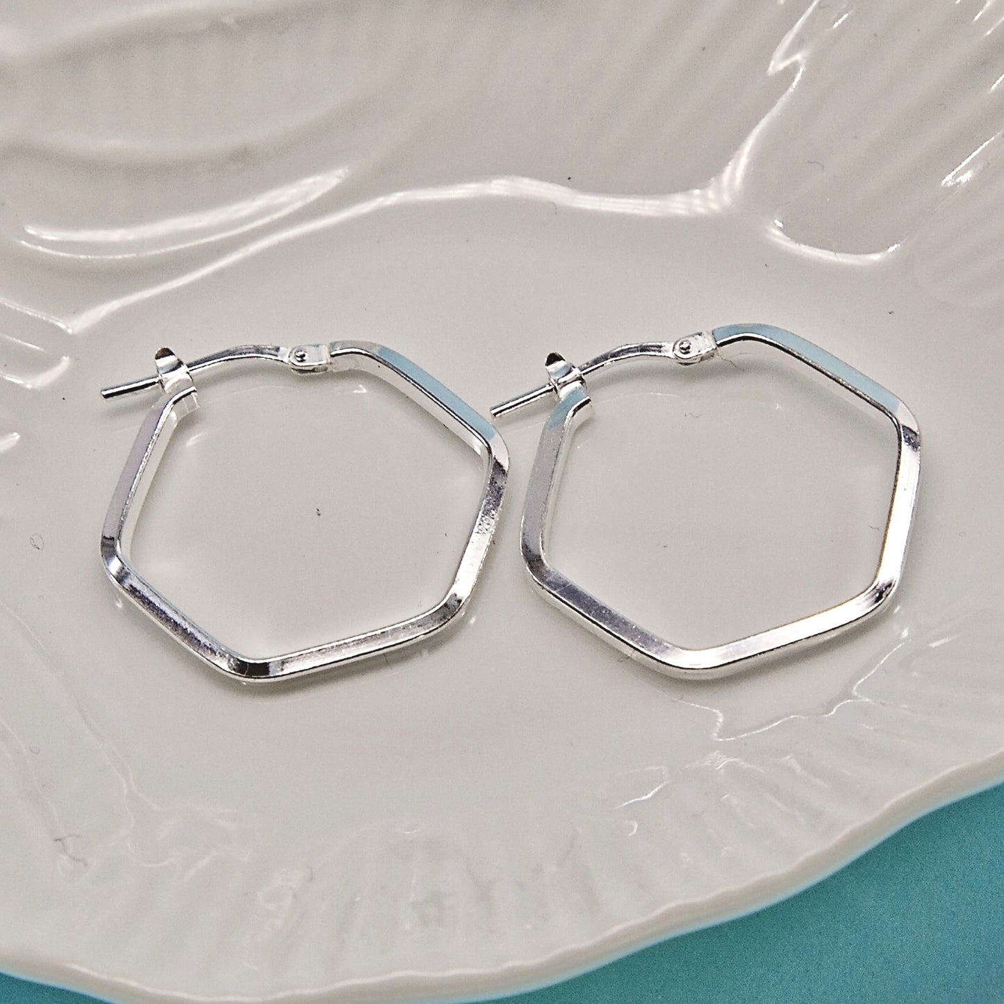 Sterling Silver Hexagonal Earrings