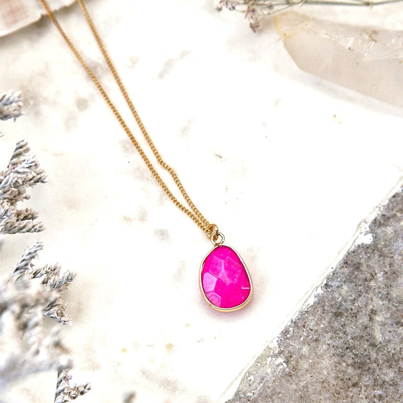 Hot Pink Chalcedony Stone Necklace