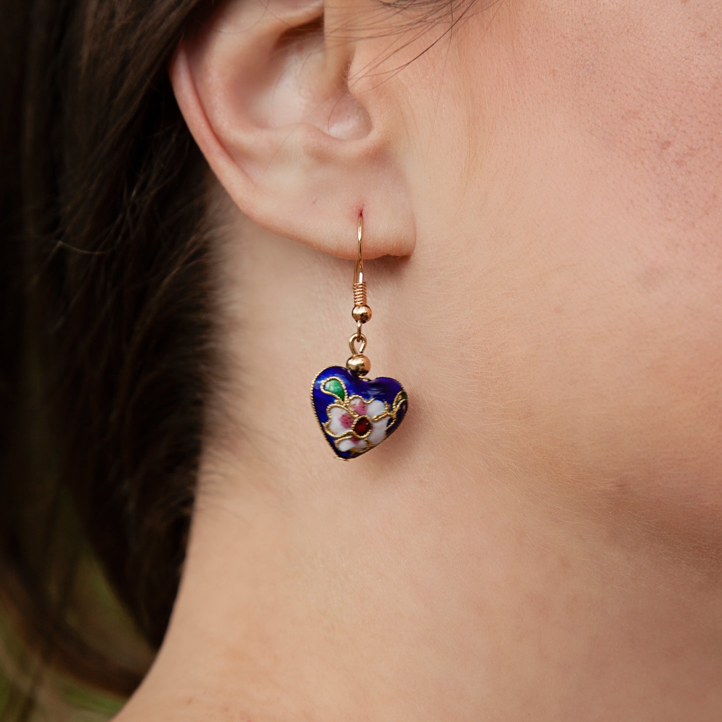Blue Heart Cloisonné Bead Earrings