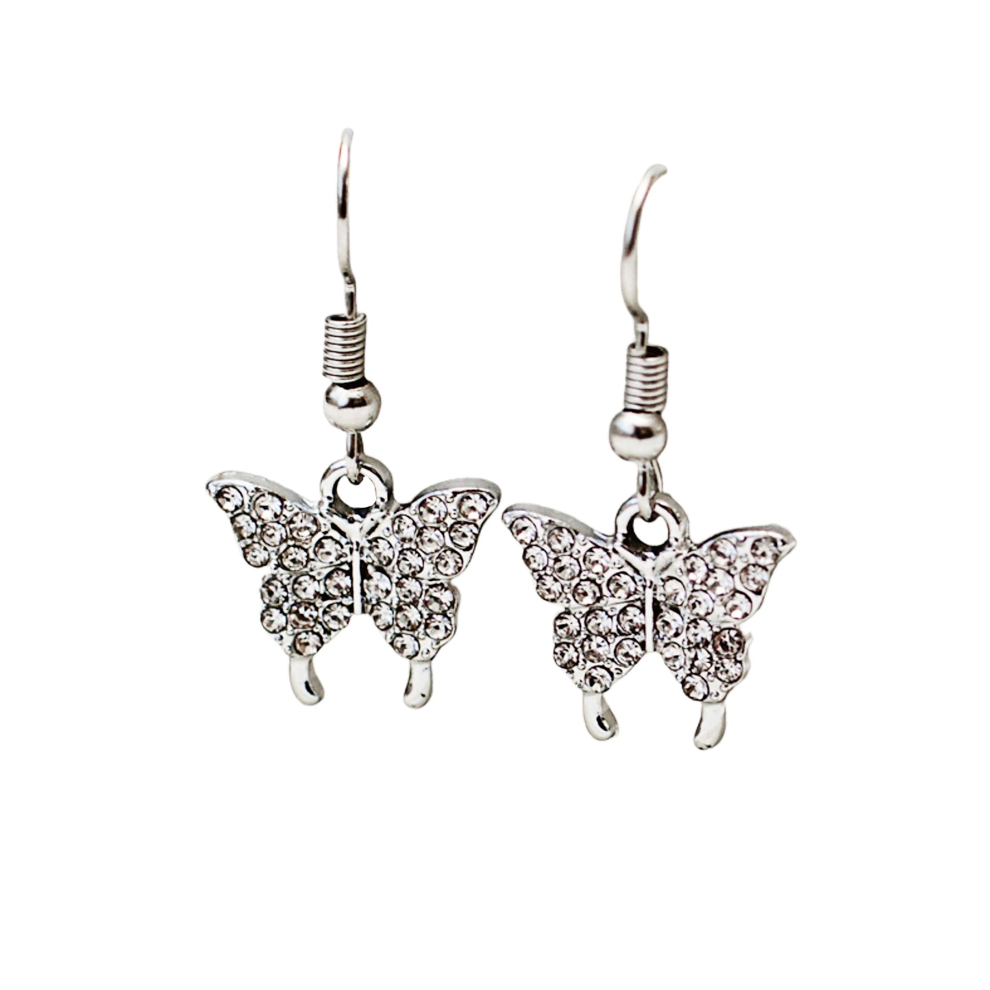 Silver Diamante Butterfly Earrings