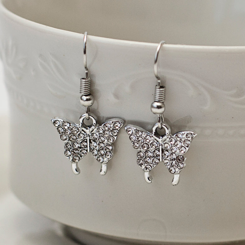Silver Diamante Butterfly Earrings
