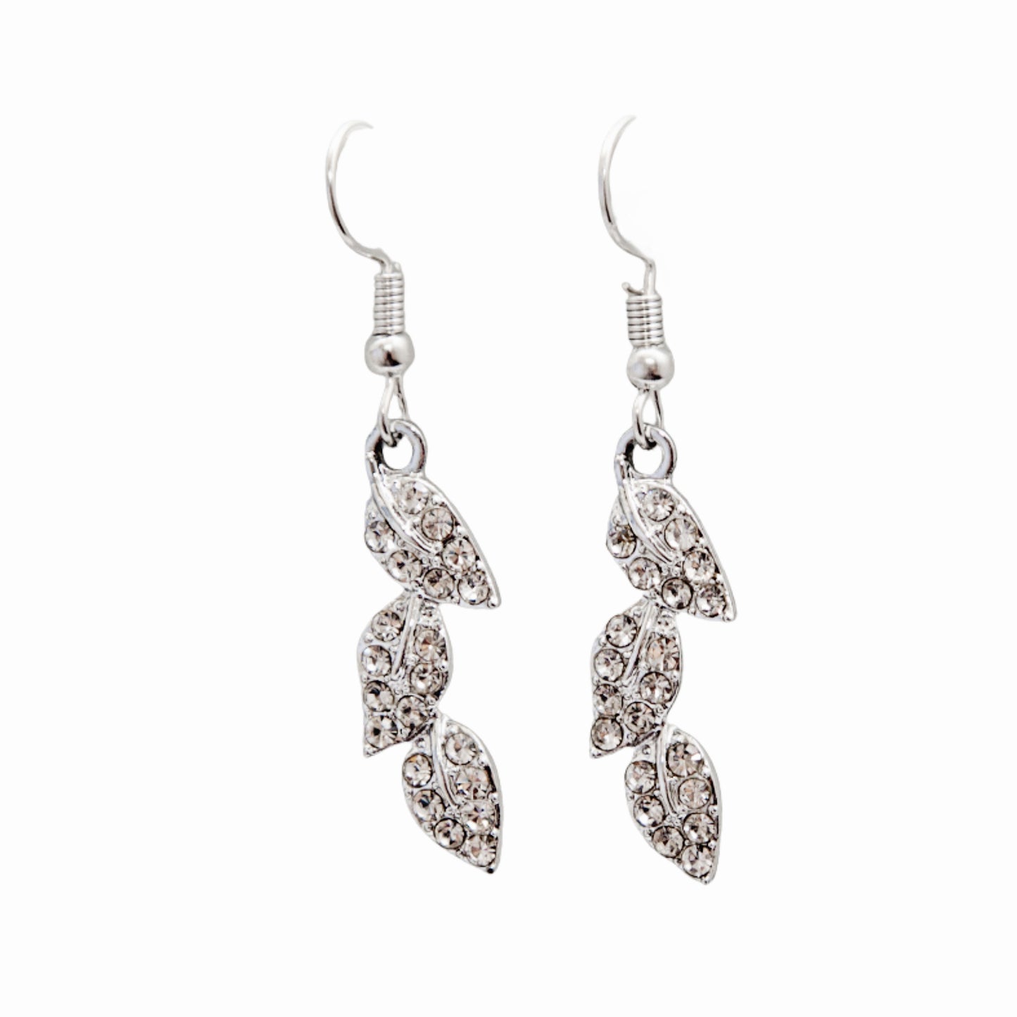 Silver Leaf Diamante Earrings