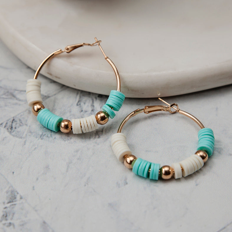 Aqua and White Gold Hoop Earrings