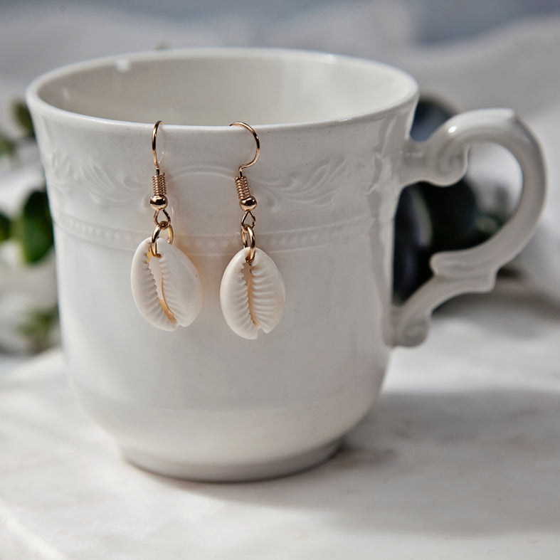 Cowrie Shell Earrings - Gold Hooks