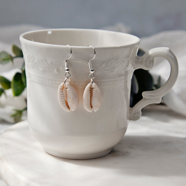 Cowrie Shell Earrings - Silver Hooks