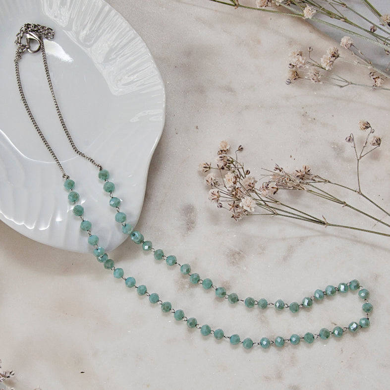 Delicate Crystal Bead Necklace - Aqua