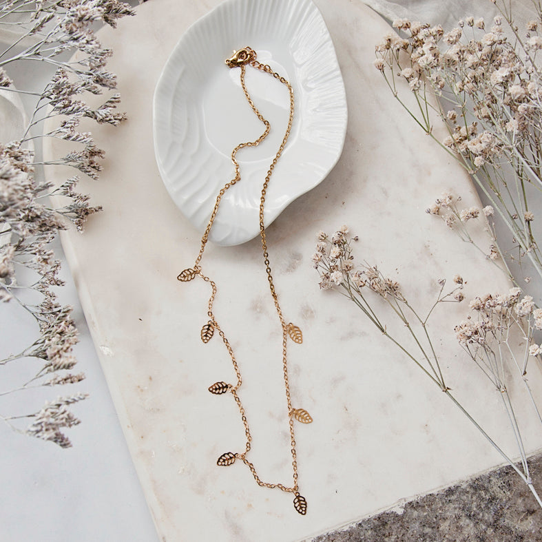 Delicate Gold Leaf Charm Necklace