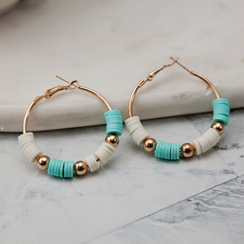 Aqua and White Gold Hoop Earrings