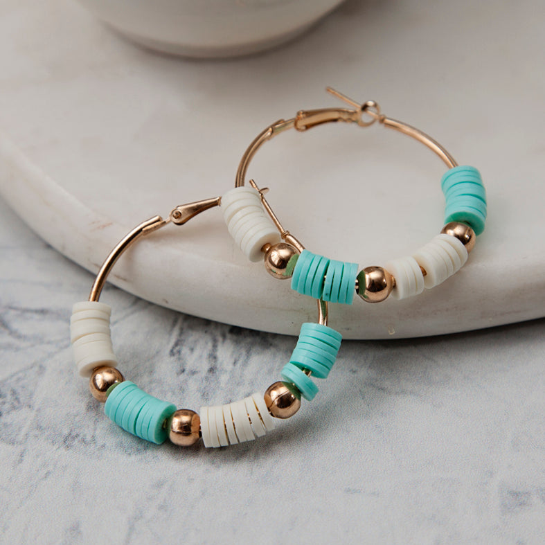 Aqua and White Gold Hoop Earrings
