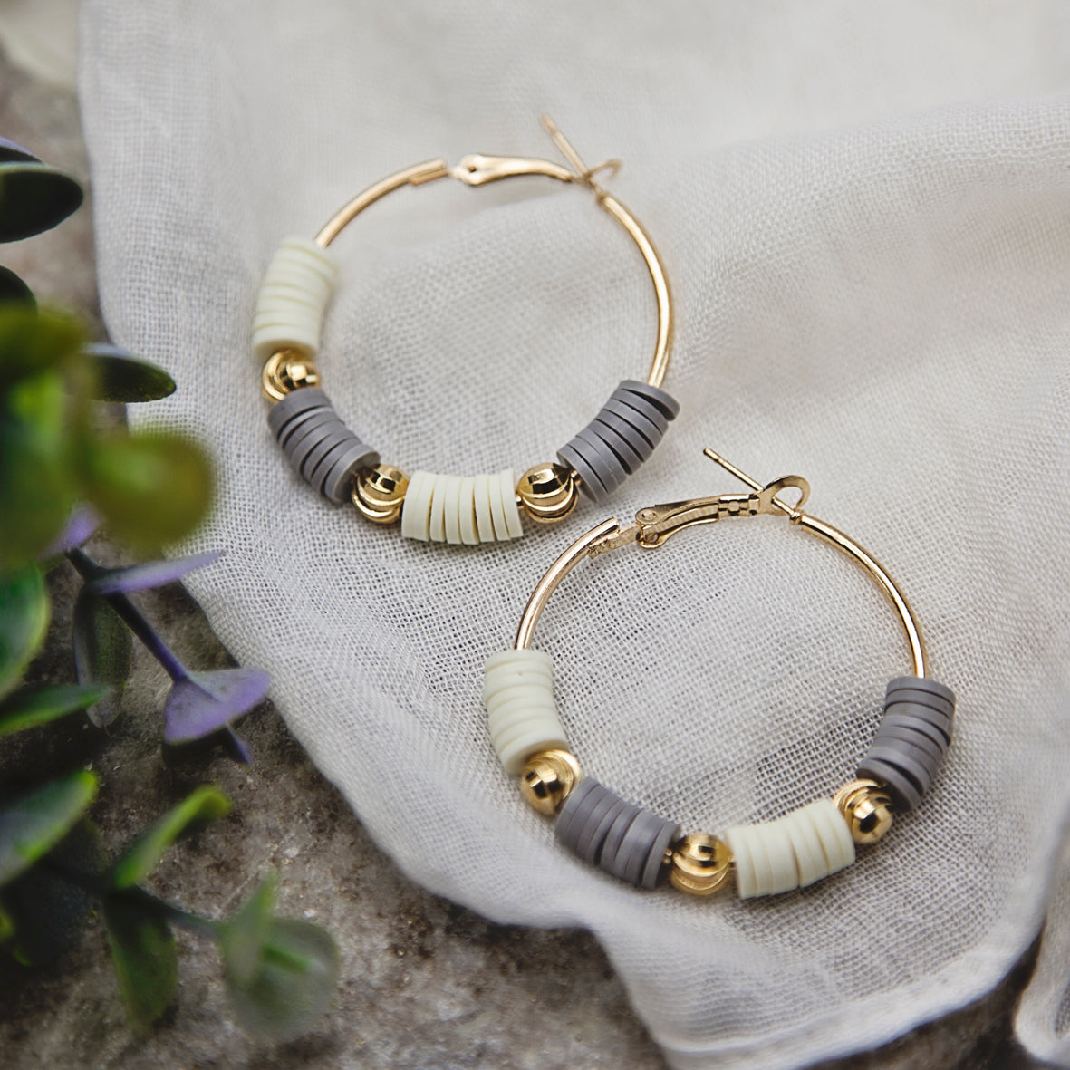 Grey & White Gold Hoop Earrings