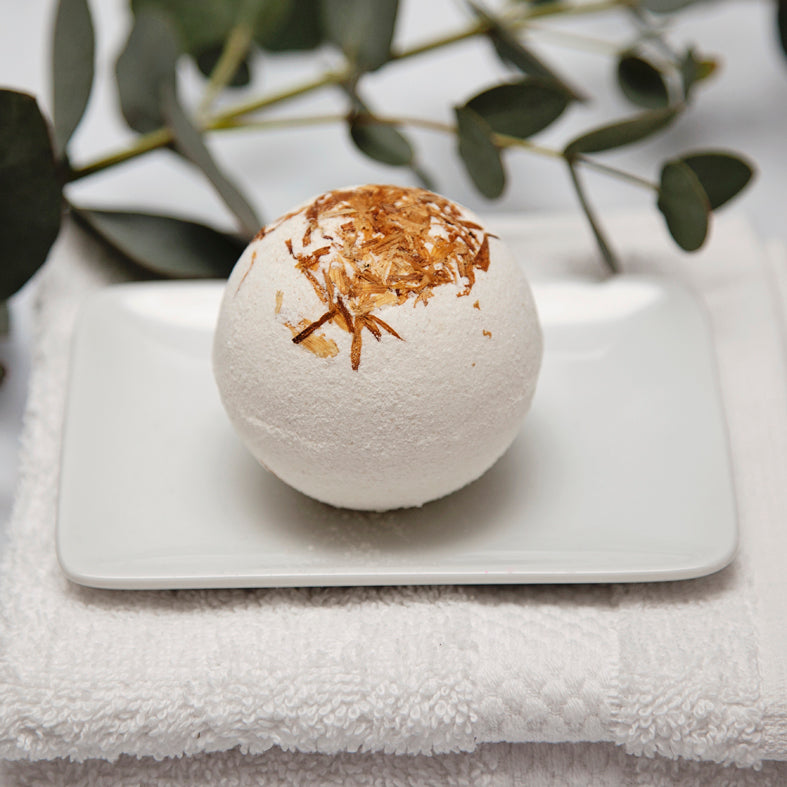Lavender Bath Bomb Topped With Calendula