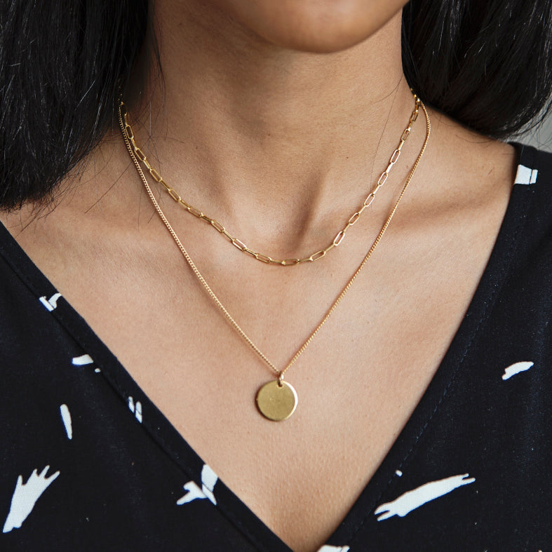 Gold Solid Disc Necklace - Adjustable Length