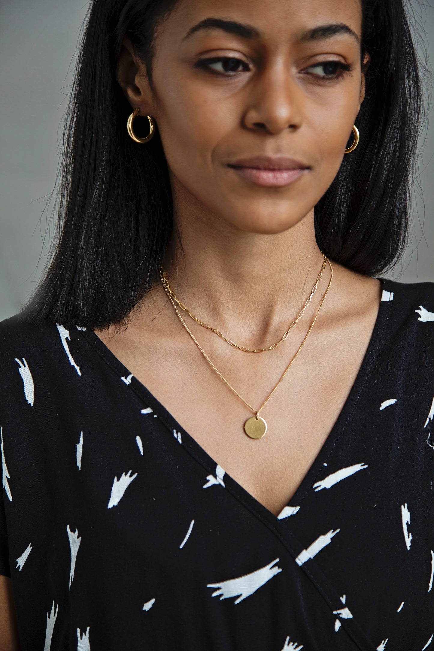Gold Solid Disc Necklace - Adjustable Length