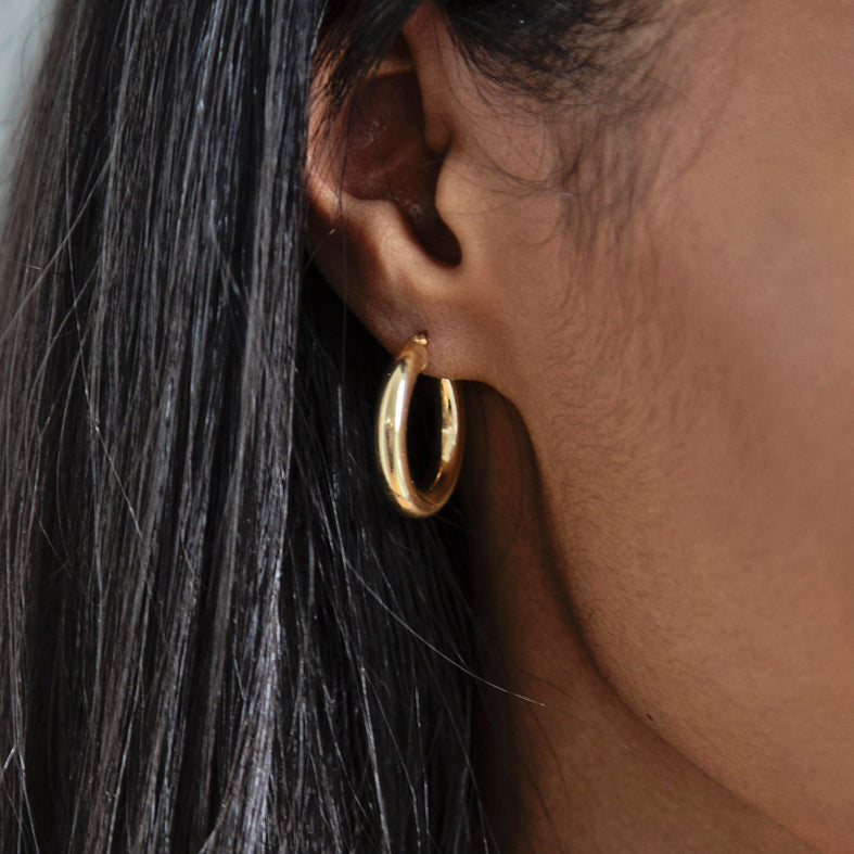 Gold-Plated Sterling Silver Tube Hoop Earrings - Medium