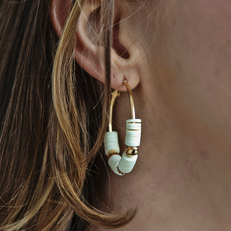 Cream Gold Hoop Earrings
