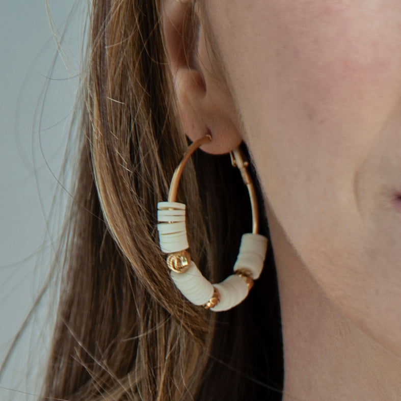 Cream Gold Hoop Earrings