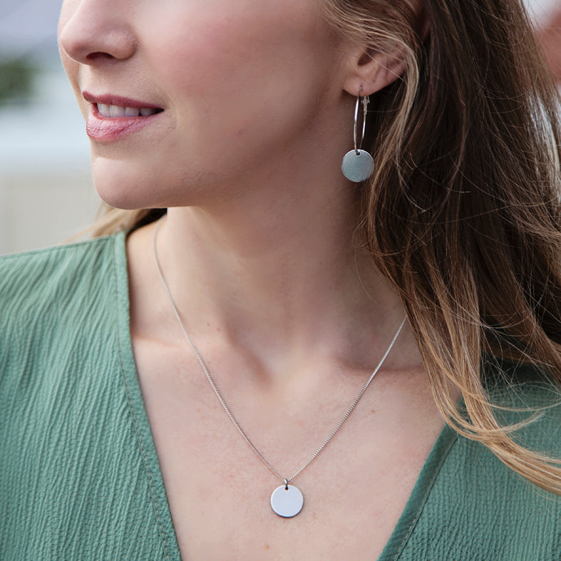 Silver Hoop Earrings with Disc