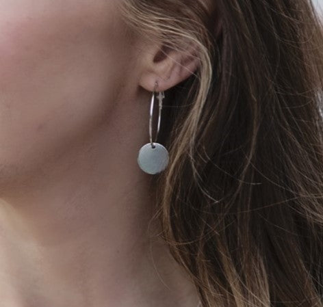 Silver Hoop Earrings with Disc
