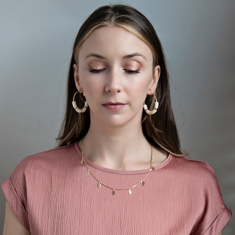 Cream Gold Hoop Earrings