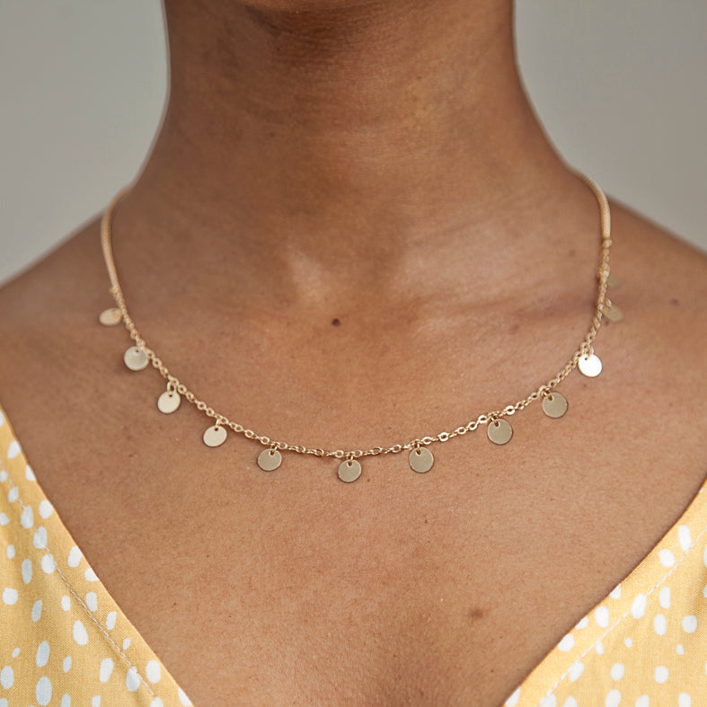 Delicate Hanging Disc Necklace - Gold