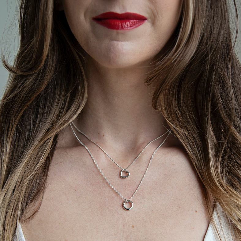 Silver Open heart Shape Necklace - Adjustable Length