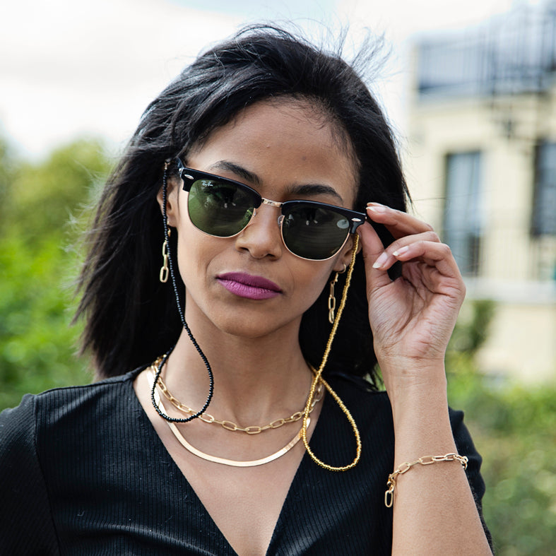 Black and Gold Sunglasses Beaded Chain