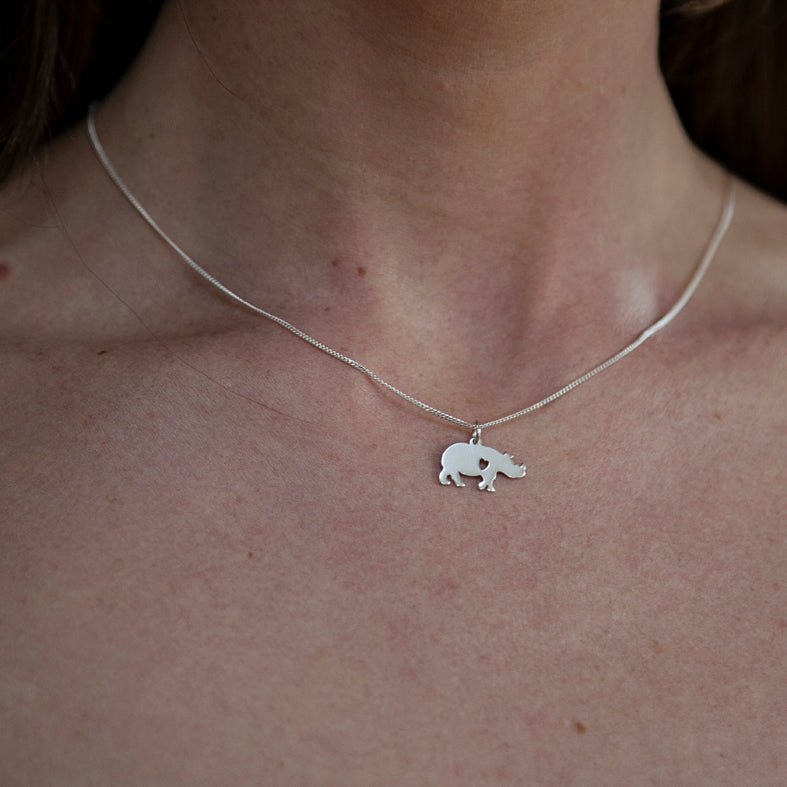 Sterling Silver Rhino with Heart Necklace