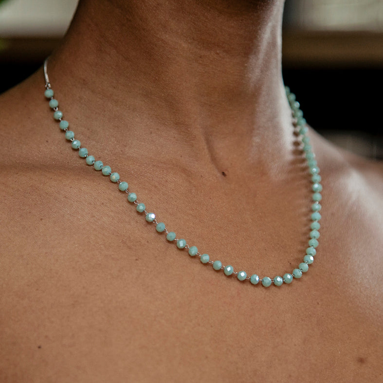 Delicate Crystal Bead Necklace - Aqua