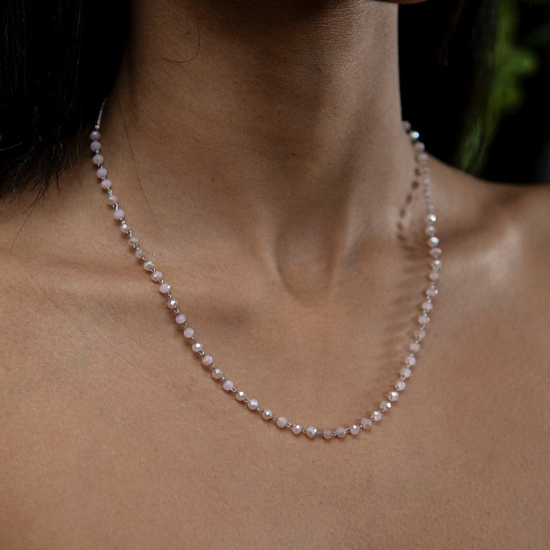 Delicate Crystal Bead Necklace - Shades of Cream