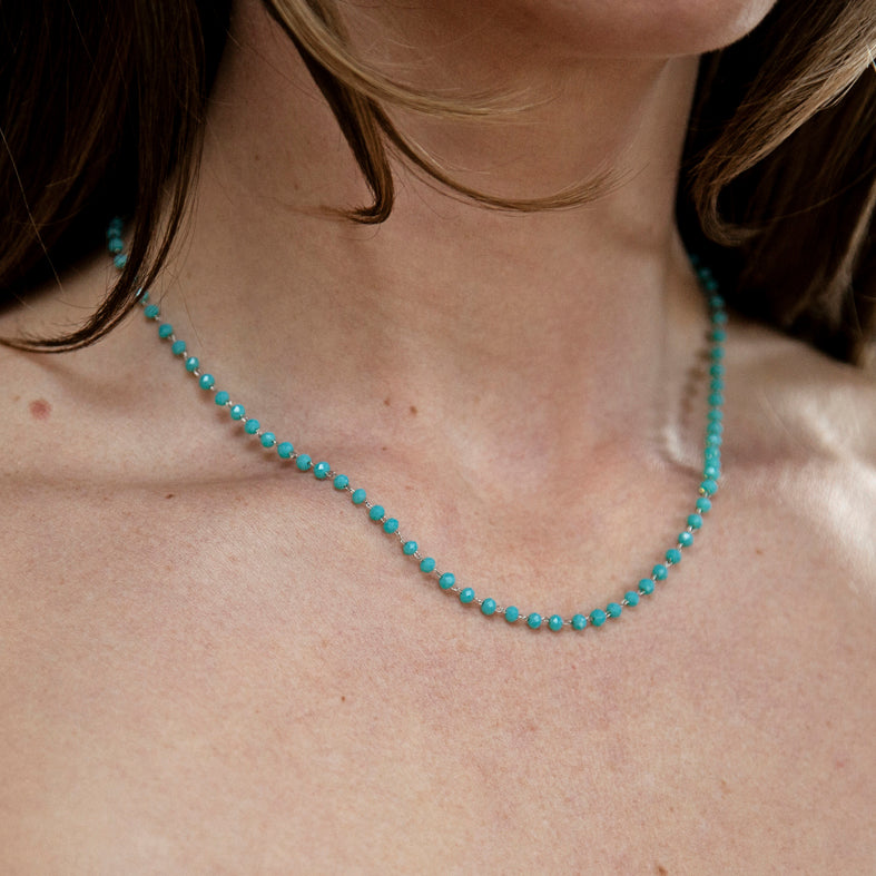 Delicate Crystal Bead Necklace - Turquoise