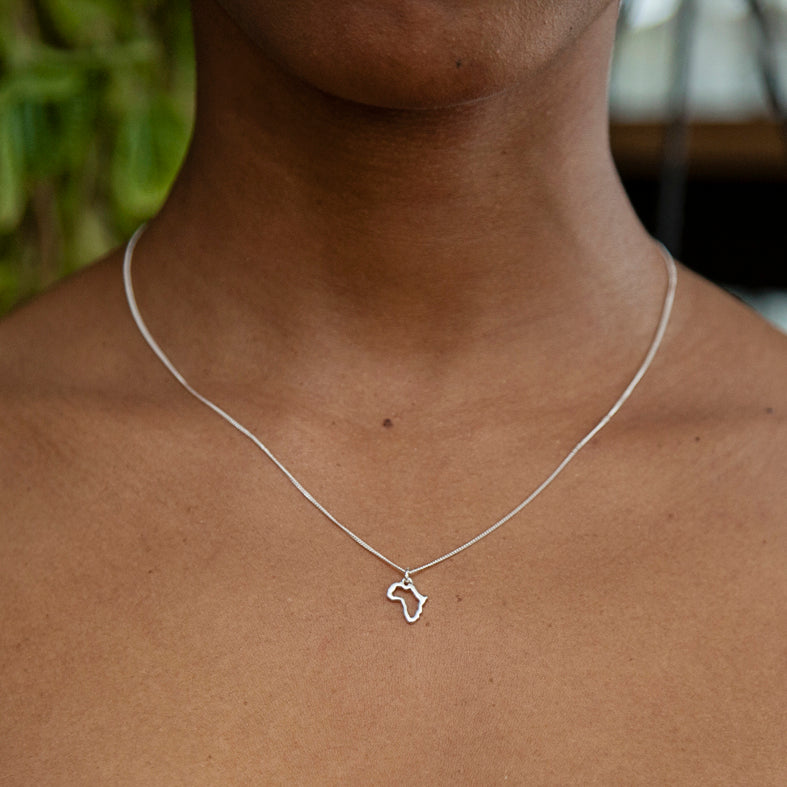 Africa Outline Sterling Silver Necklace