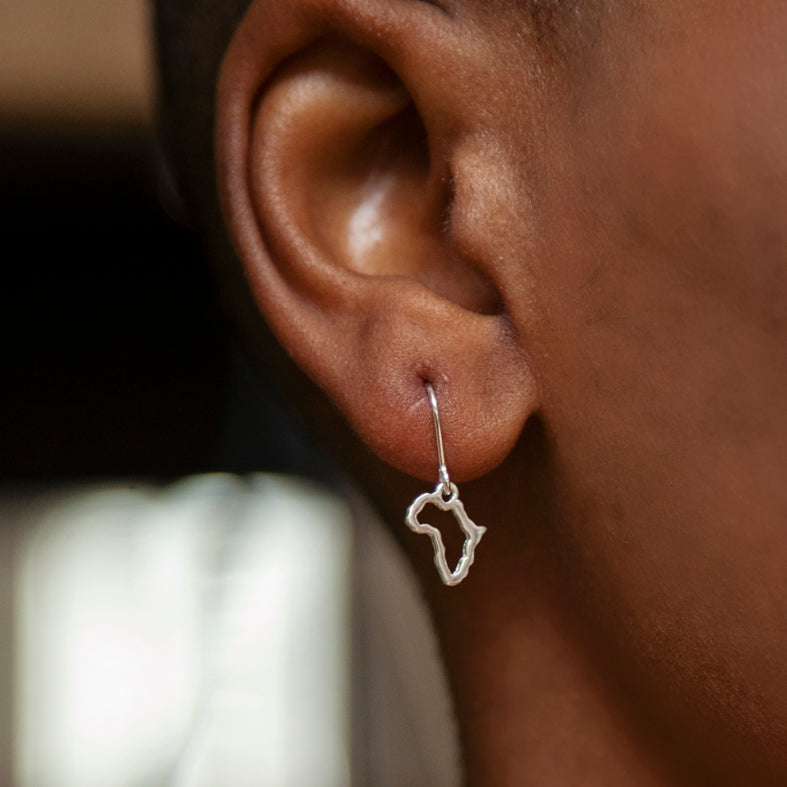 Small Africa Outline Sterling Silver Earrings