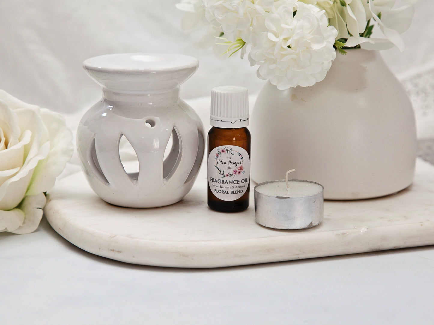 Oil Burner, Candle & Floral Blend Fragrance Oil Set