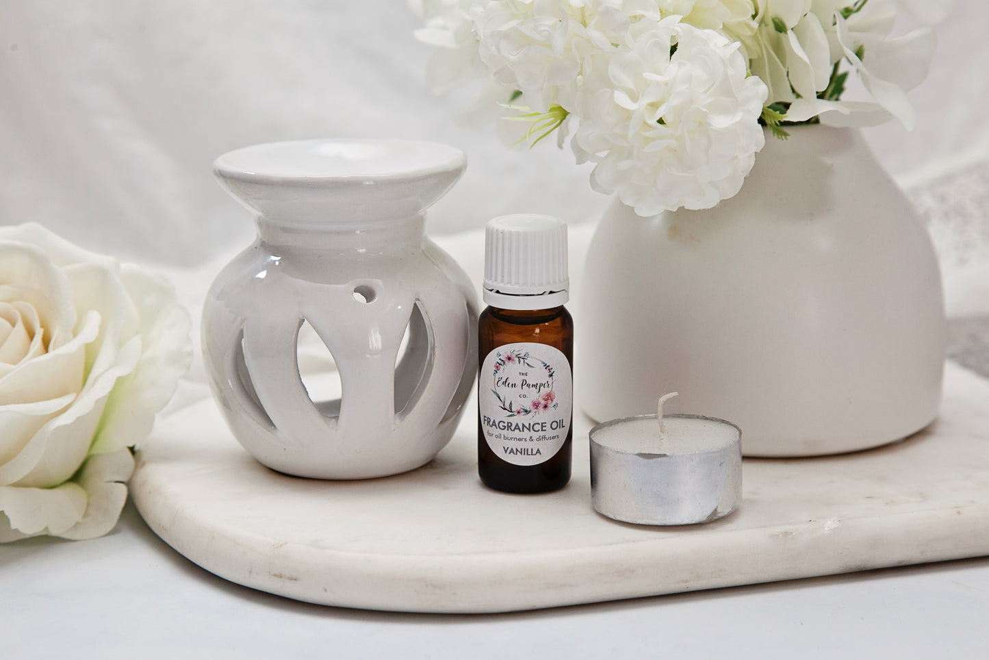 Oil Burner, Candle & Vanilla Fragrance Oil Set