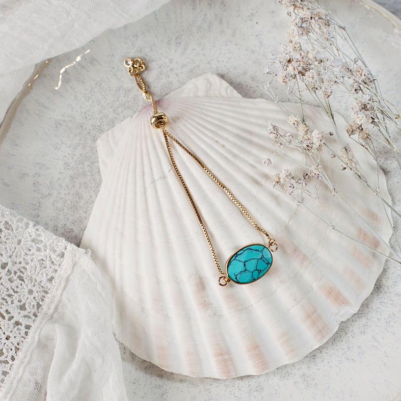Turquoise Stone Adjustable Bracelet - Gold