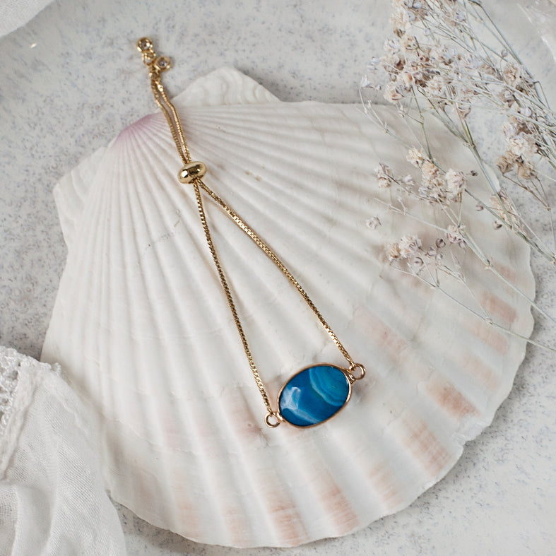 Turquoise Blue Agate Stone Adjustable Bracelet