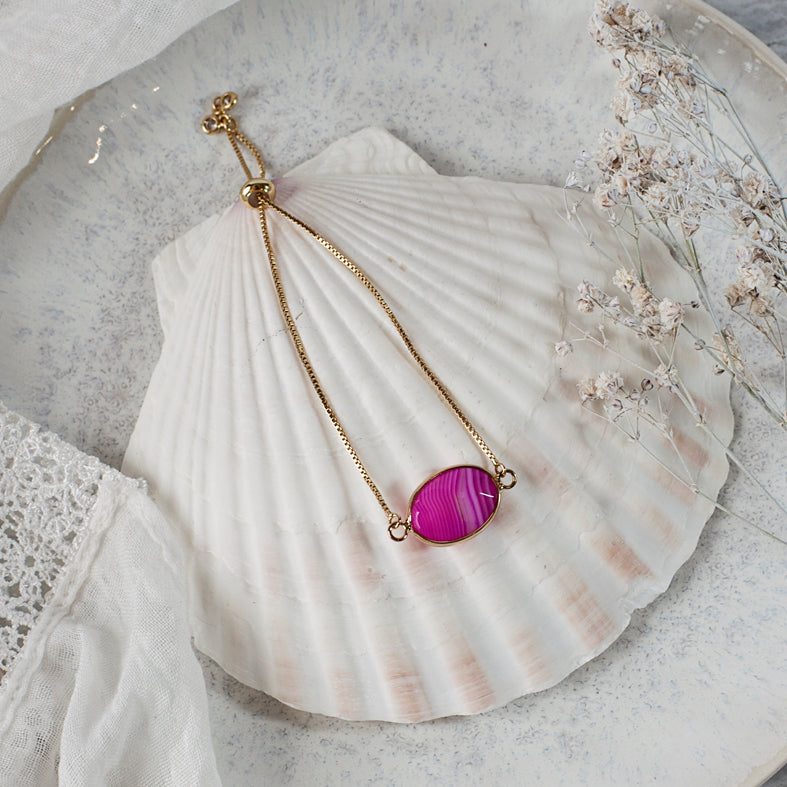 Pink Agate Stone Adjustable Bracelet