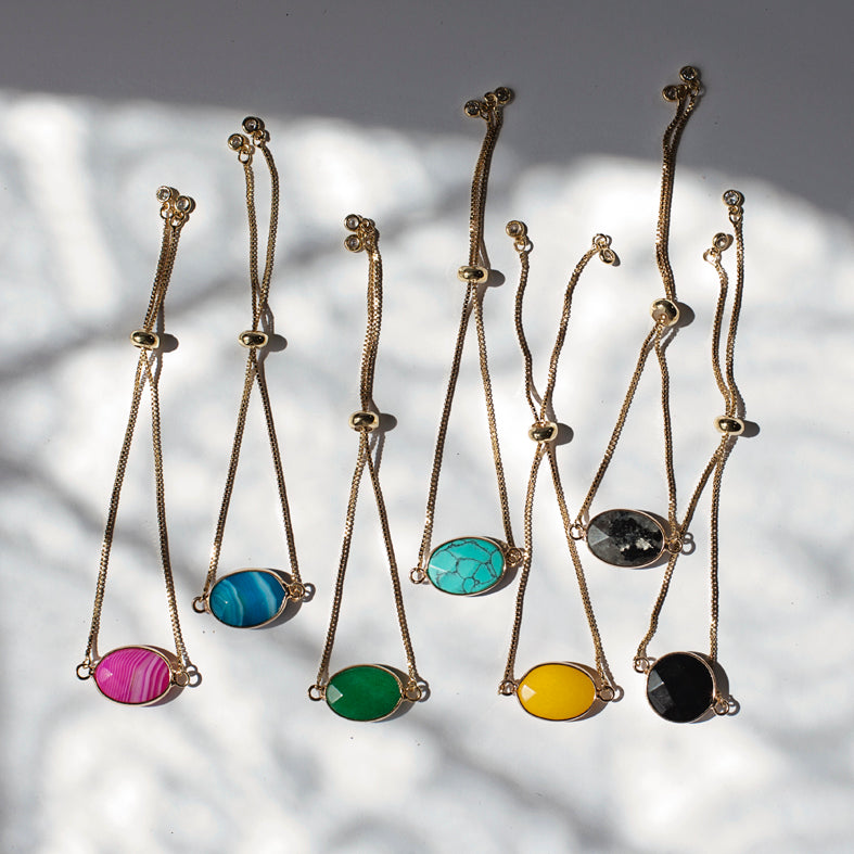 Turquoise Stone Adjustable Bracelet - Gold
