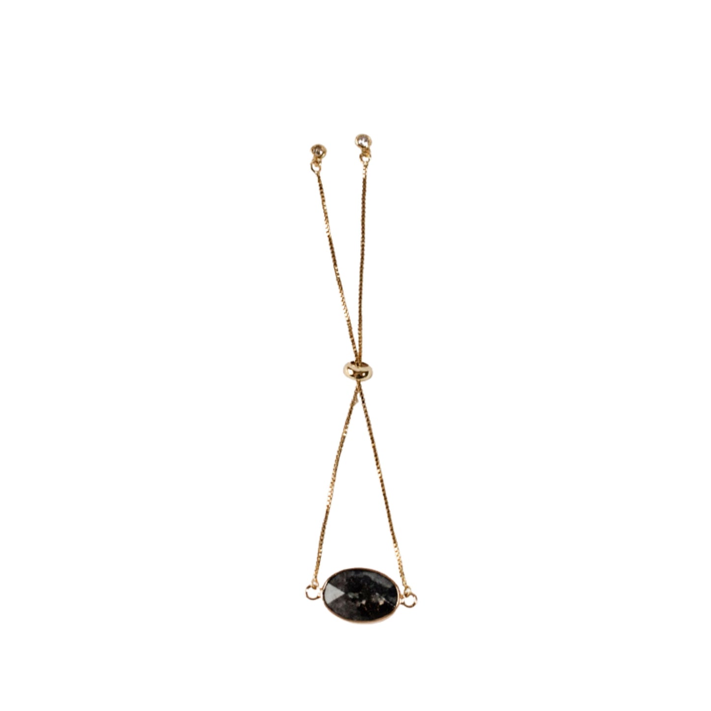 Dark Labradorite Stone Adjustable Bracelet - Gold